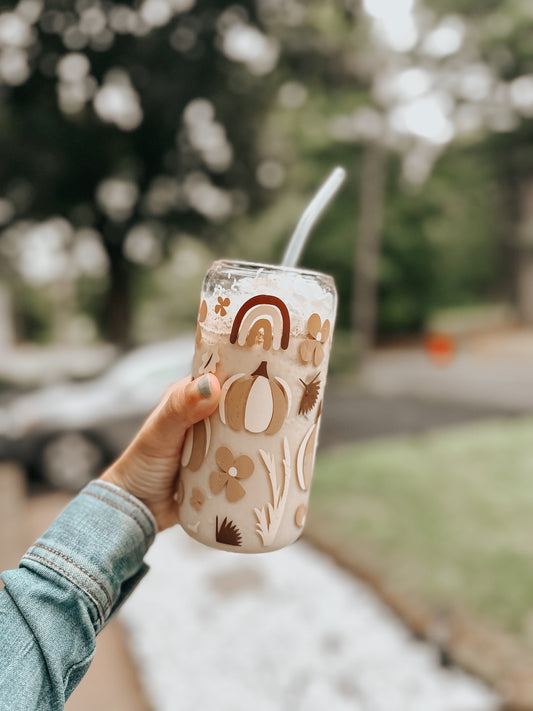 Boho Fall Glass Cup