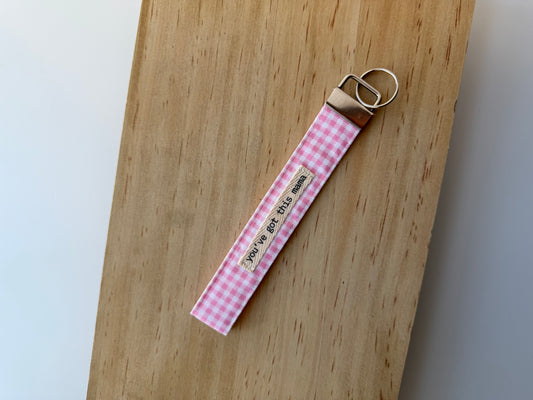 Gingham Pink Keychain - Personalized