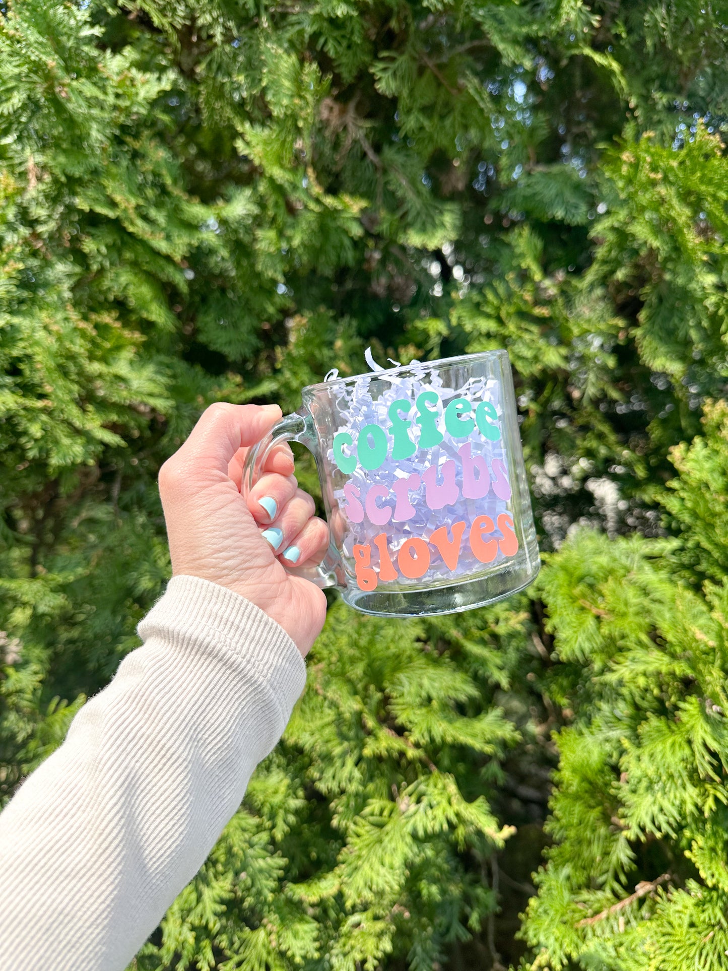 Nurse Coffee, Scrubs, Gloves Glass Mug