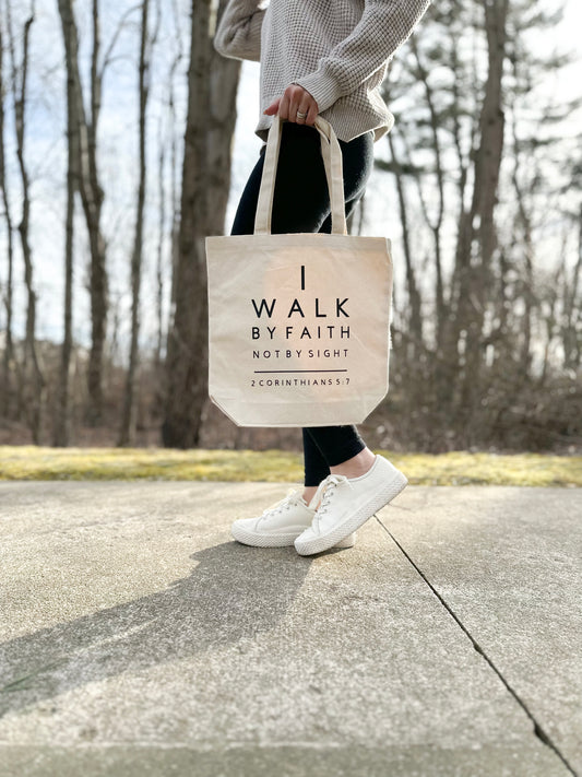 I walk by faith Tote bag
