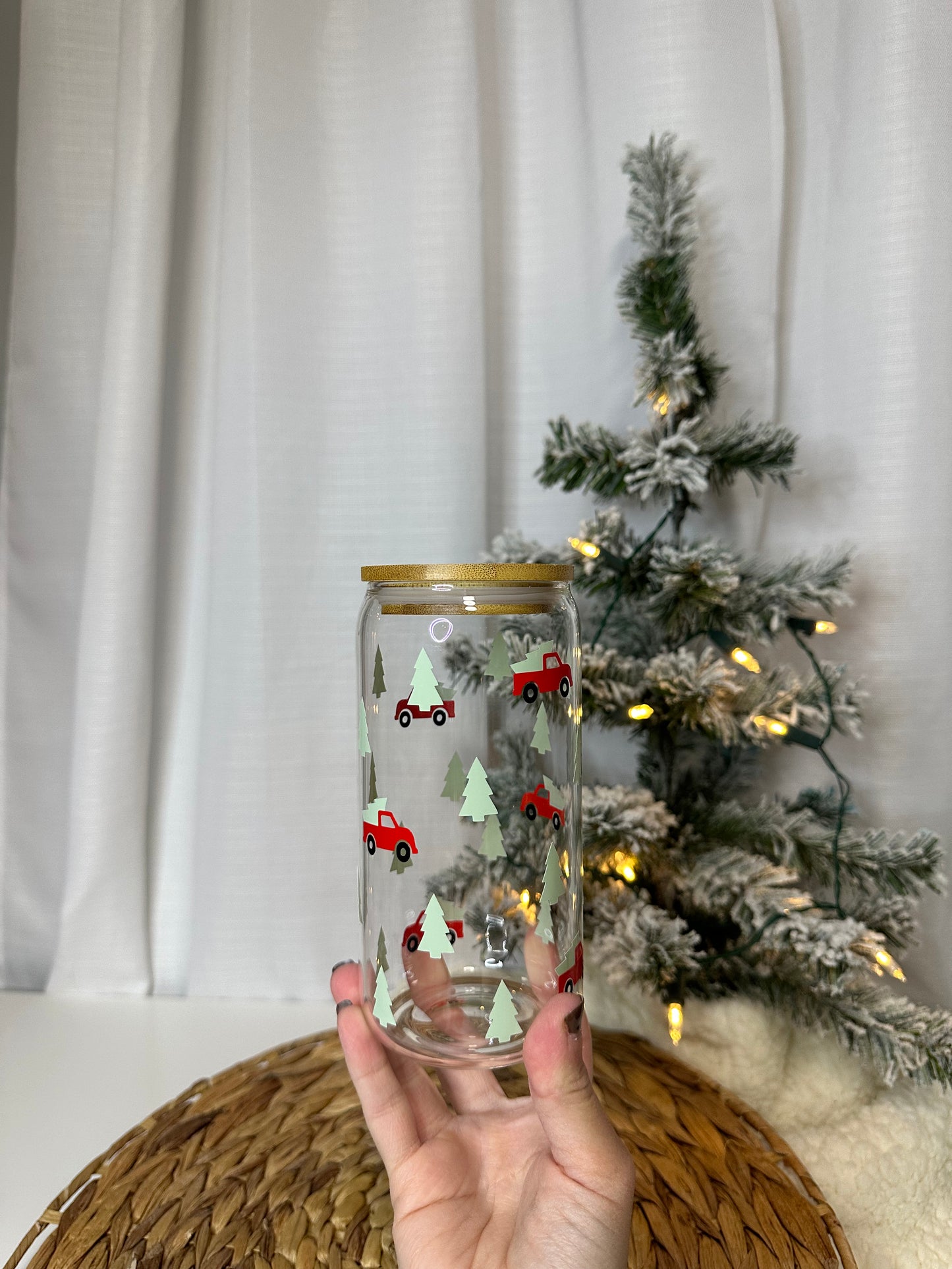 Christmas Truck Glass Cup