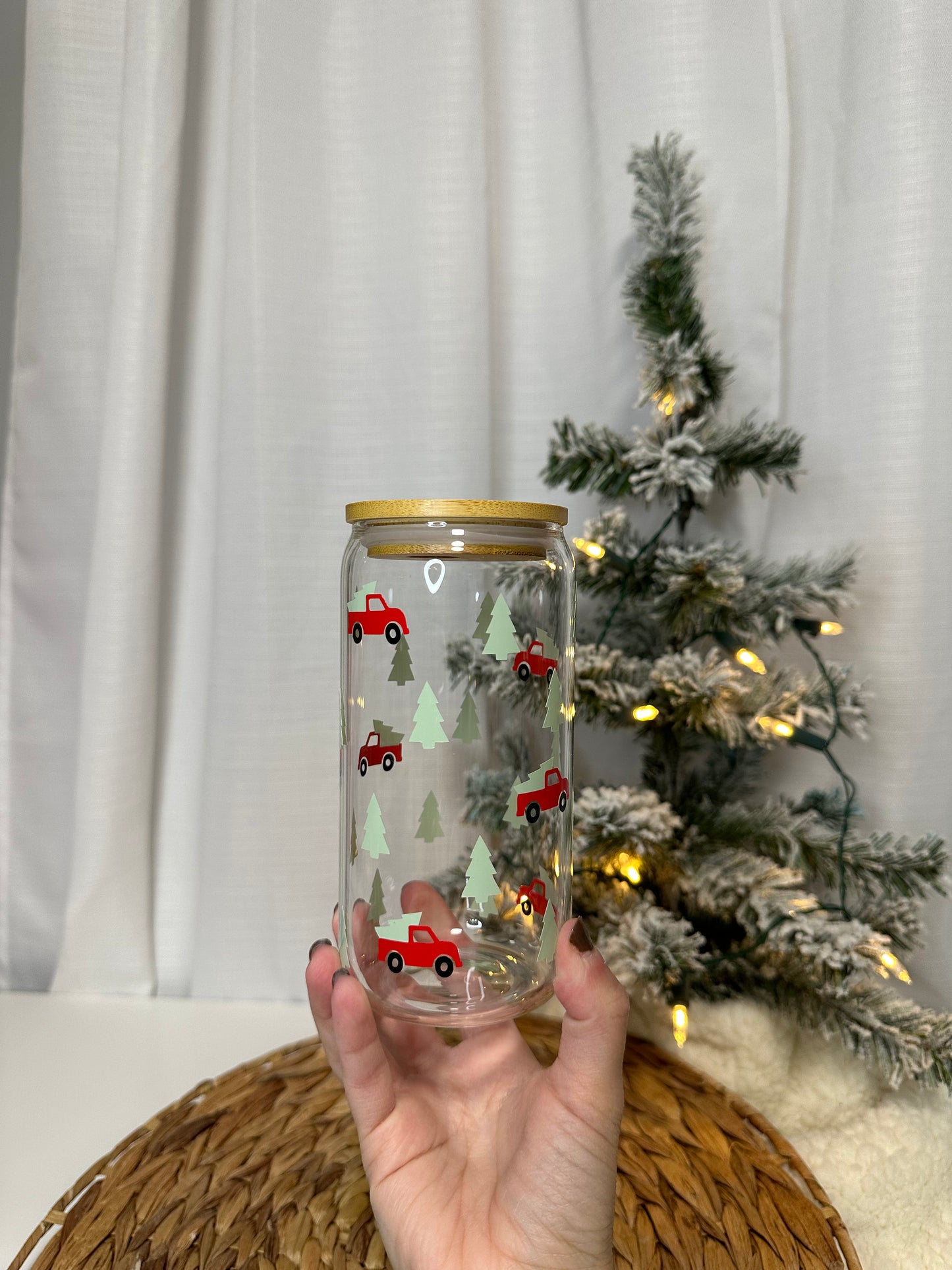 Christmas Truck Glass Cup